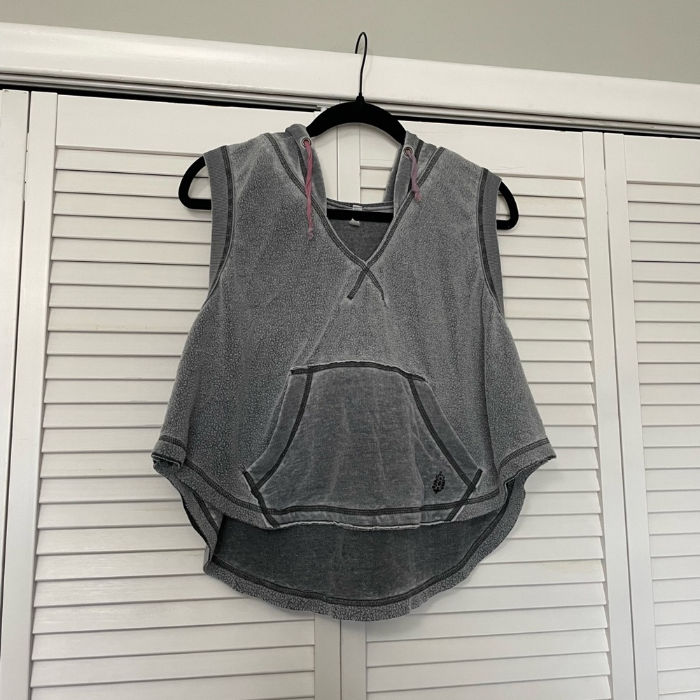 Free People Gray Boxy Asymmetrical Hoodie Tank Top